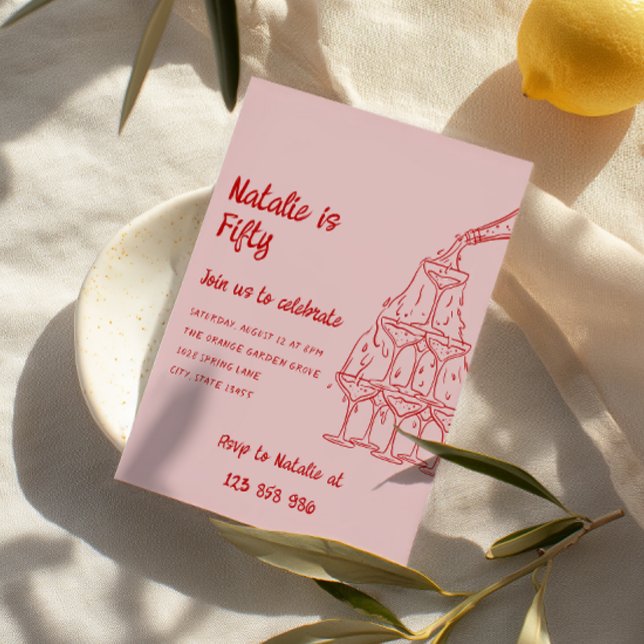 Convite 50ª Torre de Champanhe Desenhada Mão 50 Aniversári (Criador carregado)