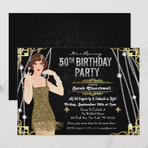Convite 50º aniversário 1920 Gatsby Flapper Girl Aniversár