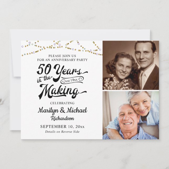 Convite 50º ANIVERSÁRIO 50 ANOS NO FAZER negro Dourado (Frente)