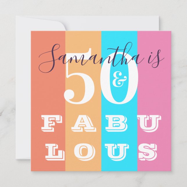 Convite 50º aniversário 50 Fabuloso Partido Moderno Stripe (Frente)
