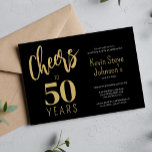 Convite 50º aniversário aplaude 50 anos de ouro negro mode<br><div class="desc">O moderno falso roteiro casual de ouro anima até 50 anos de convite de aniversário.</div>