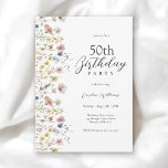 Convite 50º Aniversário Aquarela Flor Floral<br><div class="desc">Bonita e feminina, este convite de aniversário inspirado na natureza celebra um aniversário no estilo elegante. Este charmoso design floral de aquarela tem flores silvestres em cores pastéis mistas ao longo da borda esquerda. Todo o texto pode ser personalizado para o seu partido. Você pode editar a idade para qualquer...</div>