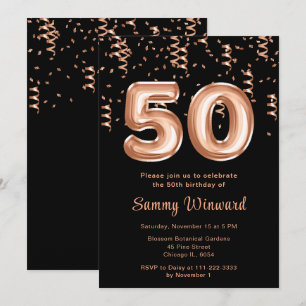 Convite 50º Aniversário - Balões Dourados com Confetti