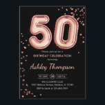 Convite 50º aniversário - Balões Dourados Rosa Negro<br><div class="desc">50º convite de aniversário. Design elegante em ouro brilhante rosa e preto. A placa de convite apresenta o rosa dourado número 50 balões e fonte de script. Perfeito para uma comemoração de na moda. Envie-me uma mensagem se precisar de idade personalizada.</div>