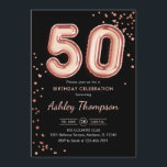 Convite 50º aniversário - Balões Dourados Rosa Negro<br><div class="desc">50º convite de aniversário. Design elegante em ouro brilhante rosa e preto. A placa de convite apresenta o rosa dourado número 50 balões e fonte de script. Perfeito para uma comemoração de na moda. Envie-me uma mensagem se precisar de idade personalizada.</div>