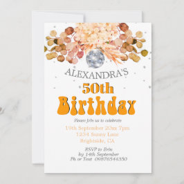 Convite 50º Aniversário Bola Floral Orange Disco