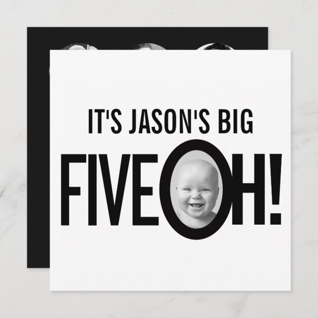 Convite 50º aniversário CINCO OH! foto mono preto branco (Frente/Verso)