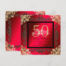 Convite 50º aniversário da Elegante Dourada e Cerise Women