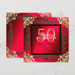 Convite 50º aniversário da Elegante Dourada e Cerise Women