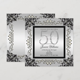 Convite 50º aniversário da Elegante Prata e Mulheres Negra