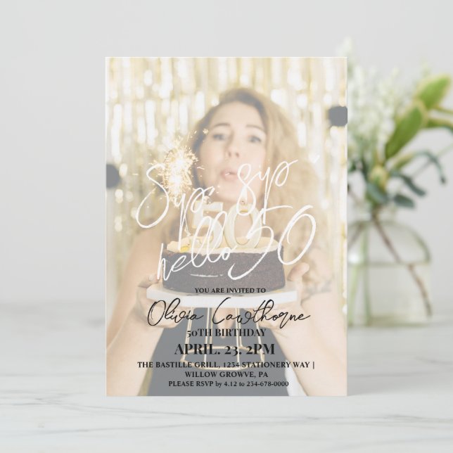 Convite 50º aniversário da fotografia elegante e simples (Em pé/Frente)