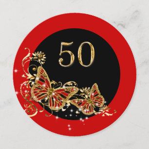 Convite 50º aniversário da mulher   borboletas de ouro ver