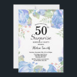 Convite 50º Aniversário da Surpresa de Azul Botânico<br><div class="desc">50º Convite de Aniversário para Surpresa de Azul Botânico. Convite de Aniversário para Mulheres de Rosa Floral Flor Floral de Água. Rosa Rosa Rosa Elegante e Flores de Pequim. Aniversário Adulto. Fundo Branco.Preto & Branco. 13 15 16º 18º 20 21 rua 30 40º 50º 80 de 60º 70 de 100º,...</div>