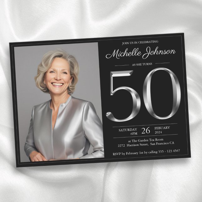 Convite 50º aniversário de Black and Silver (Black and Silver 50th Birthday Invitation)