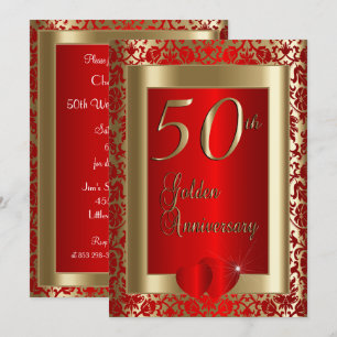 Convite 50º Aniversário de Bodas de Ouro e Vermelhas Tex