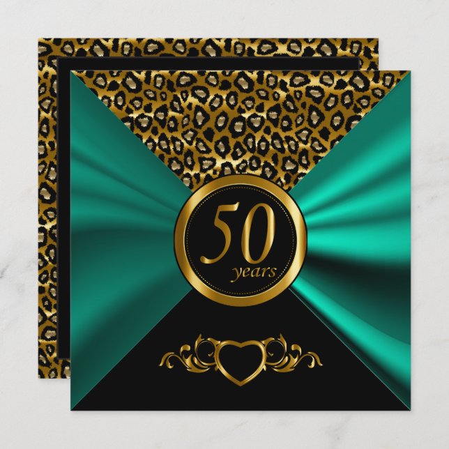 Convite 50º Aniversário de Bodas de Ouro | Estampa Leopard (Frente/Verso)