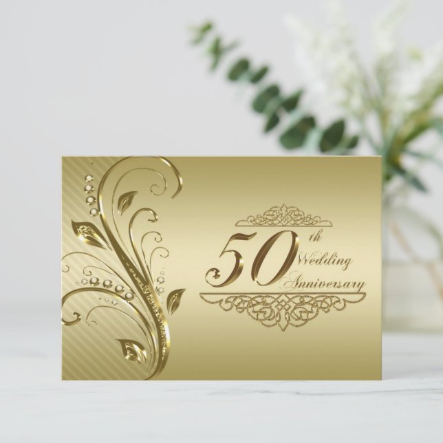 Convite 50º Aniversário de Bodas de Ouro RSVP (Em pé/Frente)