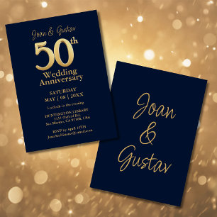 Convite 50º aniversário de casamento Azul e Dourado