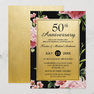 Convite 50º aniversário de casamento Black Dourado Vinta