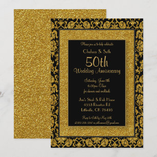 Convite 50º Aniversário de Casamento com Glitter Dourado