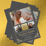 Convite 50º Aniversário de Casamento com Quadro Personaliz<br><div class="desc">50º aniversário de casamento com Cinzas personalizadas e Dourada carta plana fotográfica de Ricaso ...  ideal para aniversários</div>