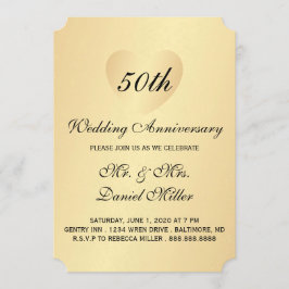 Convite 50º Aniversário de Casamento Coração Dourado
