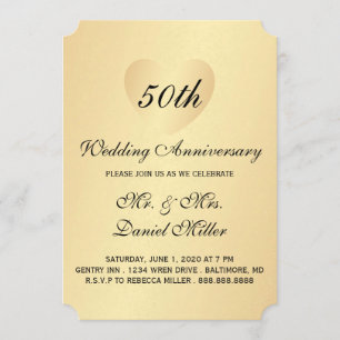 Convite 50º Aniversário de Casamento Coração Dourado