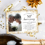 Convite 50º aniversário de casamento da Elegant<br><div class="desc">Este 50º convite de aniversário de casamento é perfeito para qualquer casal casado que queira brindar a um ouro fabuloso, 50 anos juntos! O design apresenta uma borda brilhante e brilhante e elegante tipografia de scripts manuscritos. Carregue facilmente a sua própria foto e edite todos os detalhes usando o modelo...</div>