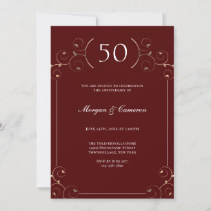 Convite 50º Aniversário de Casamento da Elegante Burgundy
