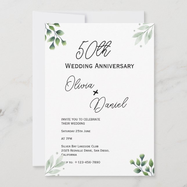 Convite 50º aniversário de casamento da Green Leaf (Frente)