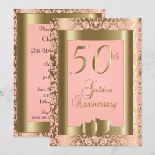Convite 50º Aniversário de Casamento de Ouro e Rosa Pink