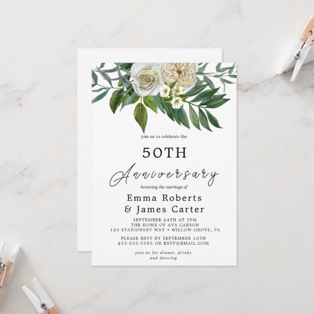 Convite 50º Aniversário de Casamento do Autumn Greenery (Frente/Verso In Situ)