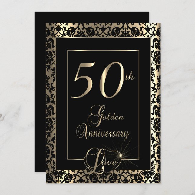 Convite 50º aniversário de casamento do Ouro| Texto "MAL" (Frente/Verso)