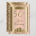 Convite 50º aniversário de casamento Dourado e Rosa | DIY<br><div class="desc">convites de festas de aniversário de casamento do OURO 50º. ⭐ Este produto é 100% personalizável. Gráficos e/ou texto podem ser adicionados, excluídos, movidos, redimensionados, alterados, rodados etc... 99% dos meus designs na minha loja são feitos em camadas. Isso facilita o redimensionamento e a movimentação de gráficos e textos para...</div>