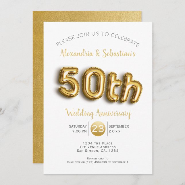 Convite 50º Aniversário de Casamento Dourado Falso Persona (Frente/Verso)