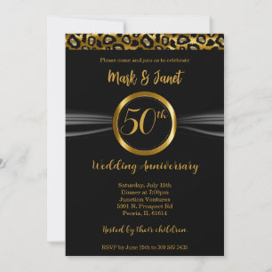 Convite 50º Aniversário de Casamento Dourado   Leopardo