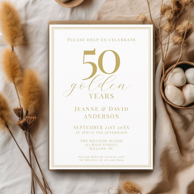 Convite 50º aniversário de casamento Elegante 50 anos Ouro (Criador carregado)
