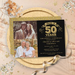 Convite 50º aniversário de casamento Foto 2<br><div class="desc">Este na moda,  divertido convite de 50 anos de casamento pode ser personalizado com suas 2 fotos especiais e informações em tipografia gráfica. Projetado por Thisnotme©</div>