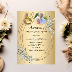 Convite 50º aniversário de casamento - foto de ouro verde