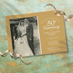 Convite 50º aniversário de casamento Foto Dourada de Poeir