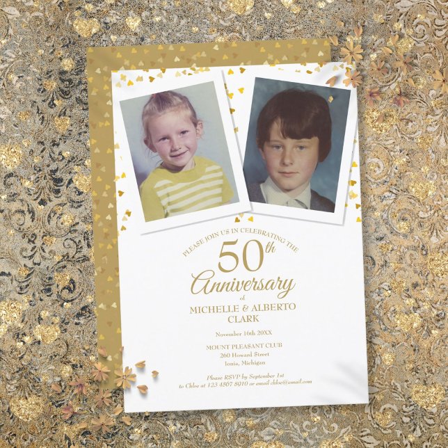 Convite 50º Aniversário de Casamento Fotos de Infância (50th Golden Wedding Anniversary Childhood Photos Invitation)
