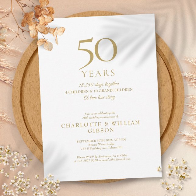 Convite 50º aniversário de casamento Memórias Douradas (50th Wedding Anniversary Memories Gold Invitation)