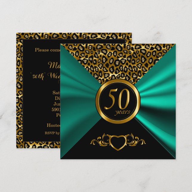 Convite 50º Aniversário de Casamento | Padrão Leopardo (Frente/Verso)