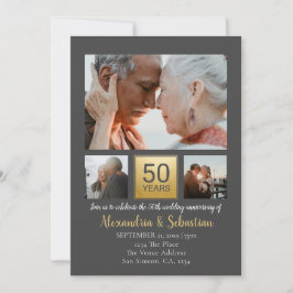 Convite 50º Aniversário de Casamento Personalizado Cinza D