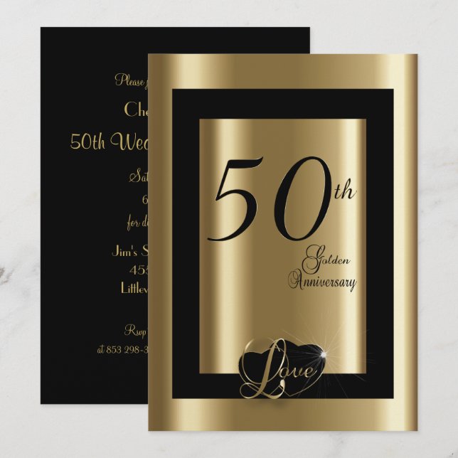 Convite 50º Aniversário de Casamento | Texto DIY (Frente/Verso)