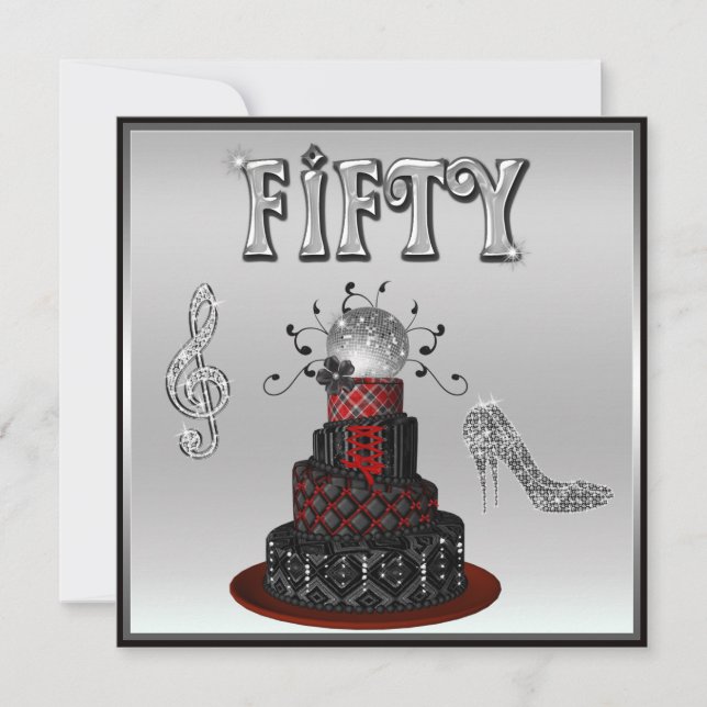 Convite 50º aniversário Disco Diva Cake Sparkle High Heels (Frente)