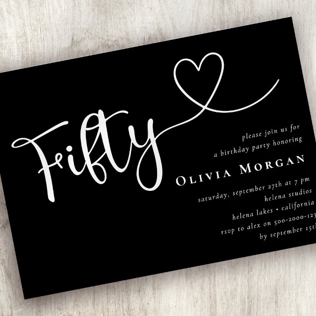 Convite 50º Aniversário do 50º Script Branco Negro (Criador carregado)