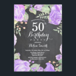 Convite 50º Aniversário do Bicicleta Púrpura Floral<br><div class="desc">50º Aniversário do Botânico Purple Floral. Convite de Aniversário para Mulheres de Rosa Floral Flor Floral de Água. Rosa Rosa Rosa Elegante e Flores de Pequim. Aniversário Adulto. Fundo do quadro.Preto & Branco. 13 15 16º 18º 20 21 rua 30 40º 50º 80 de 60º 70 de 100º, qualquer idade....</div>