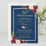 Convite 50º Aniversário do Burgundy Marinho Floral Azul<br><div class="desc">Celebrar o 50º Aniversário de Casamento com este modelo de "Marsala Burgundy Floral Marinho Blue". Com nossa ferramenta de design fácil de usar, você pode facilmente personalizá-la para ser exclusivamente sua. (1) Para mais personalização, clique no link "personalizar mais" e use nossa ferramenta design para modificar esse modelo. (2) Se...</div>