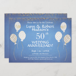 Convite 50º Aniversário do Casamento, Balões Dourados e Br
